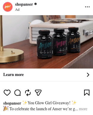 Anser giveaway Instagram advertisement