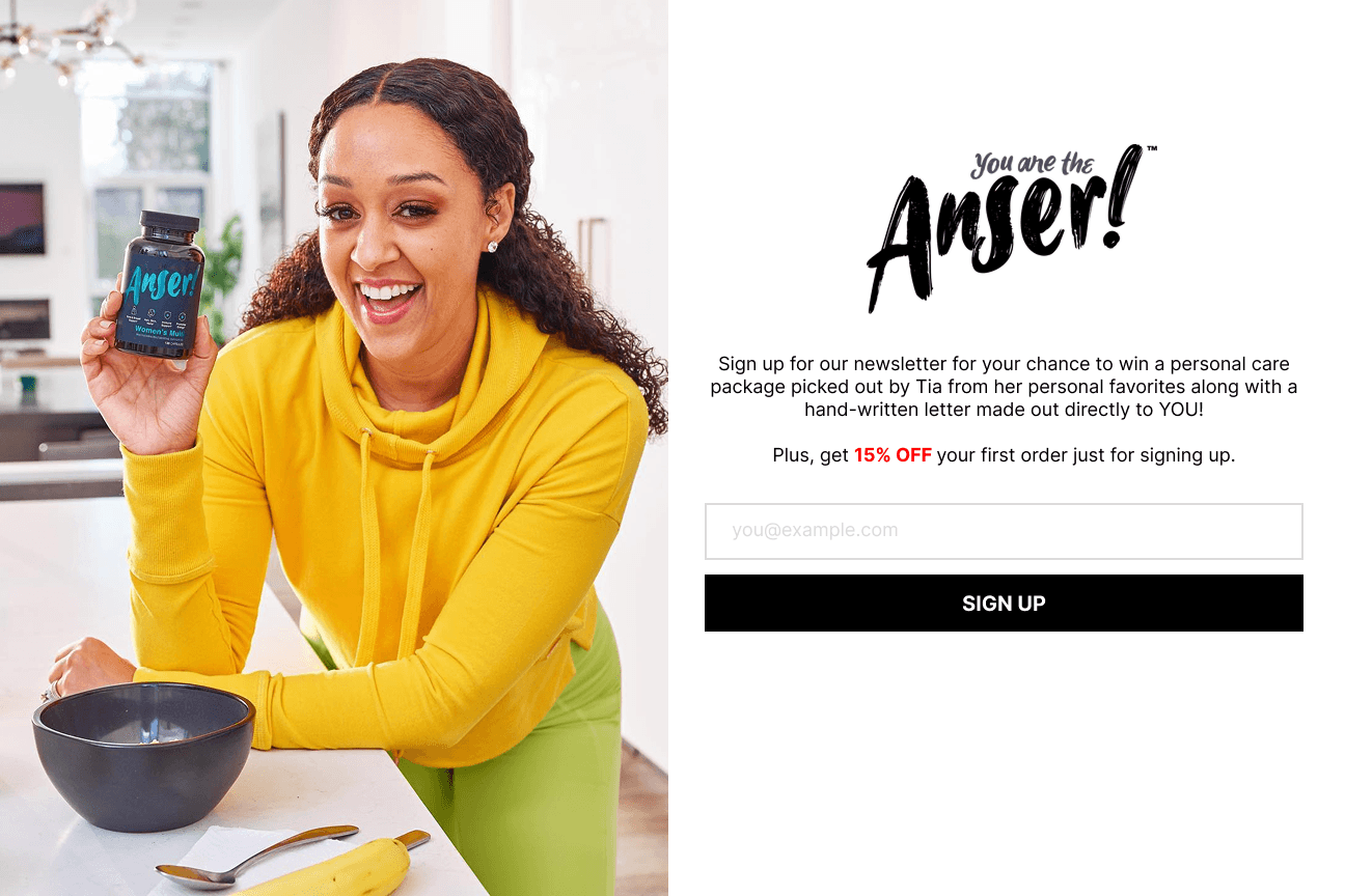 Anser giveaway sign up page