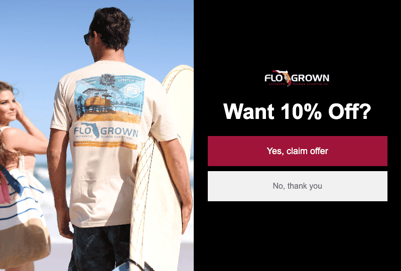 FloGrown email capture popup on the website